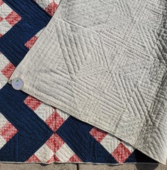19thc Early Nine Patch with Indigo Blue Ground Quilt
