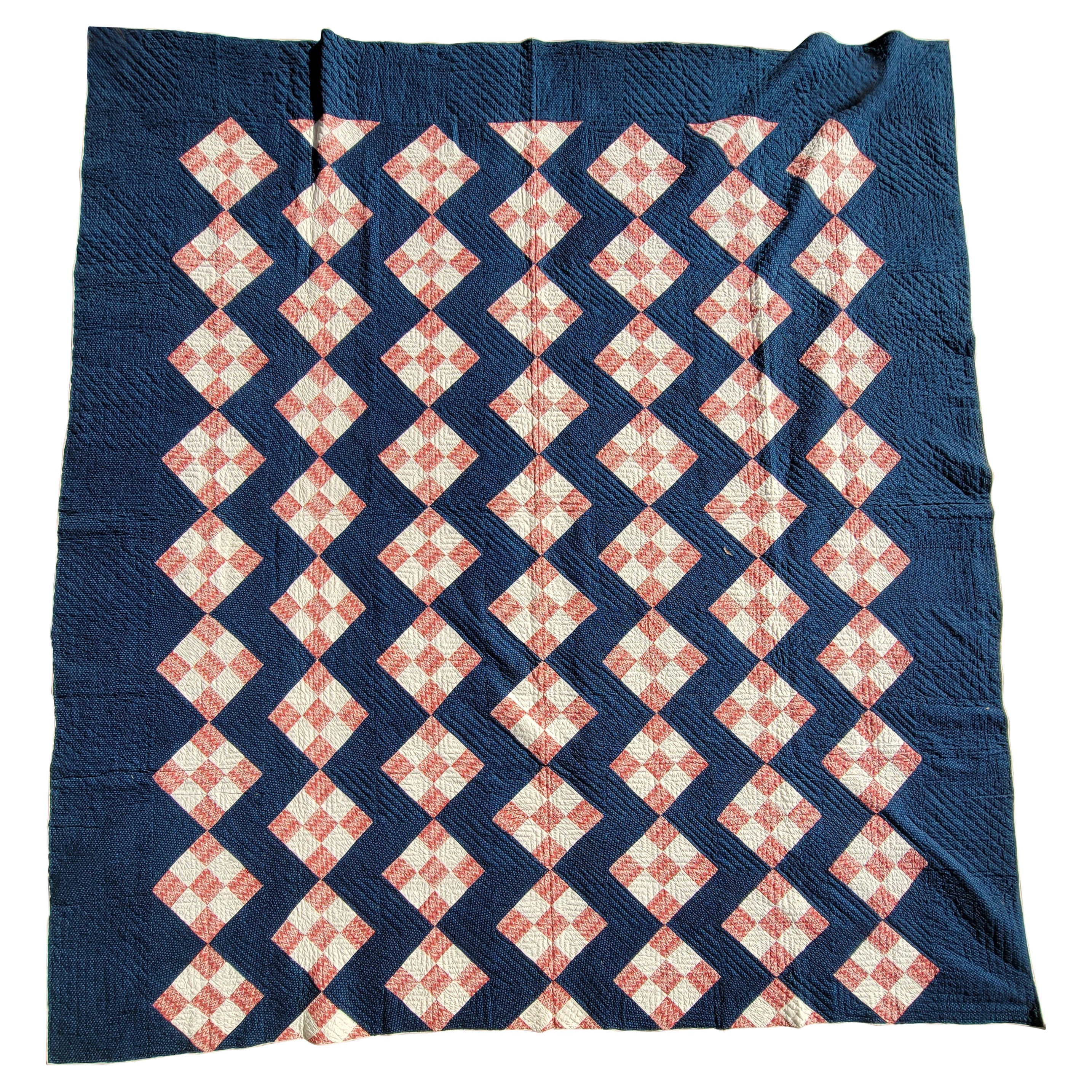 19. Jahrhundert Frühe neun Patch-Steppdecke mit indigoblauem Grund