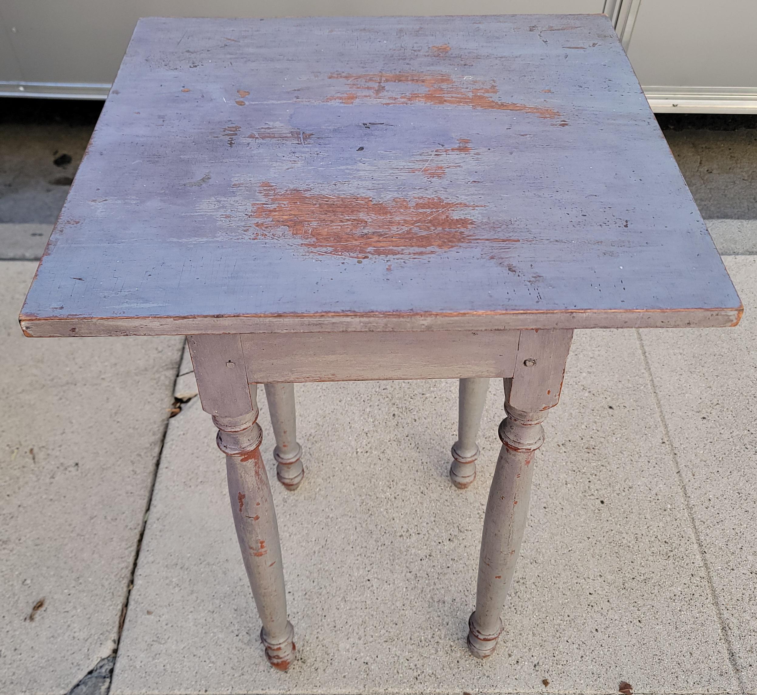 American 19Thc Early Original Painted Grey Side Table   For Sale
