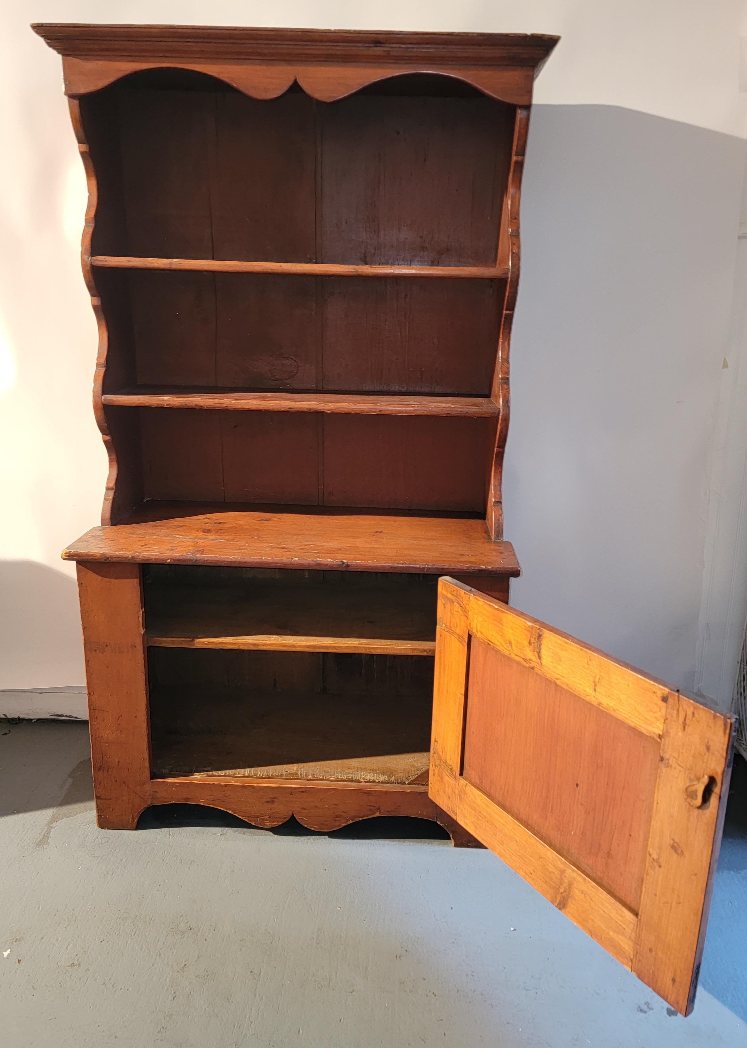 Adirondack 19thc Early Pine Step Back Cupboard For Sale