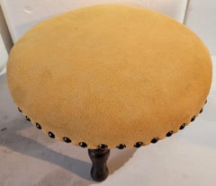 19thc Early Round Stool with Suede Seat