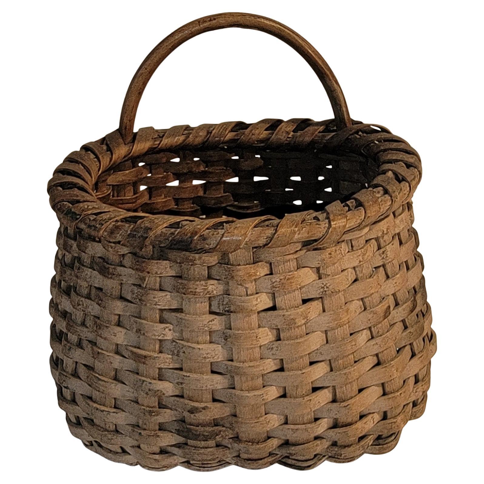 19thc Early Small Basket With Handle