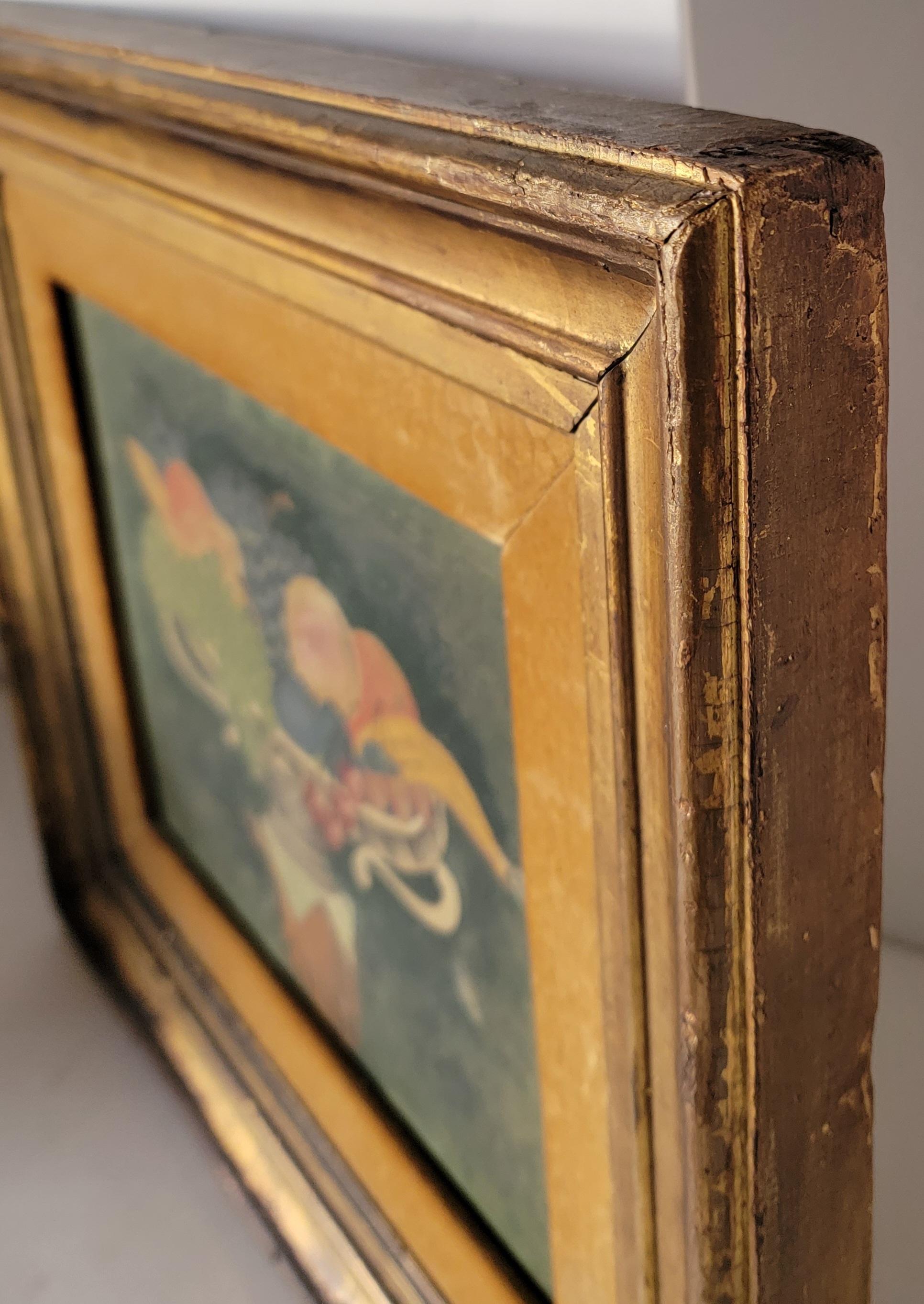 This Fine 19th c still life painting is in the original gilded frame. This Folk Art painting is in great as found condition.