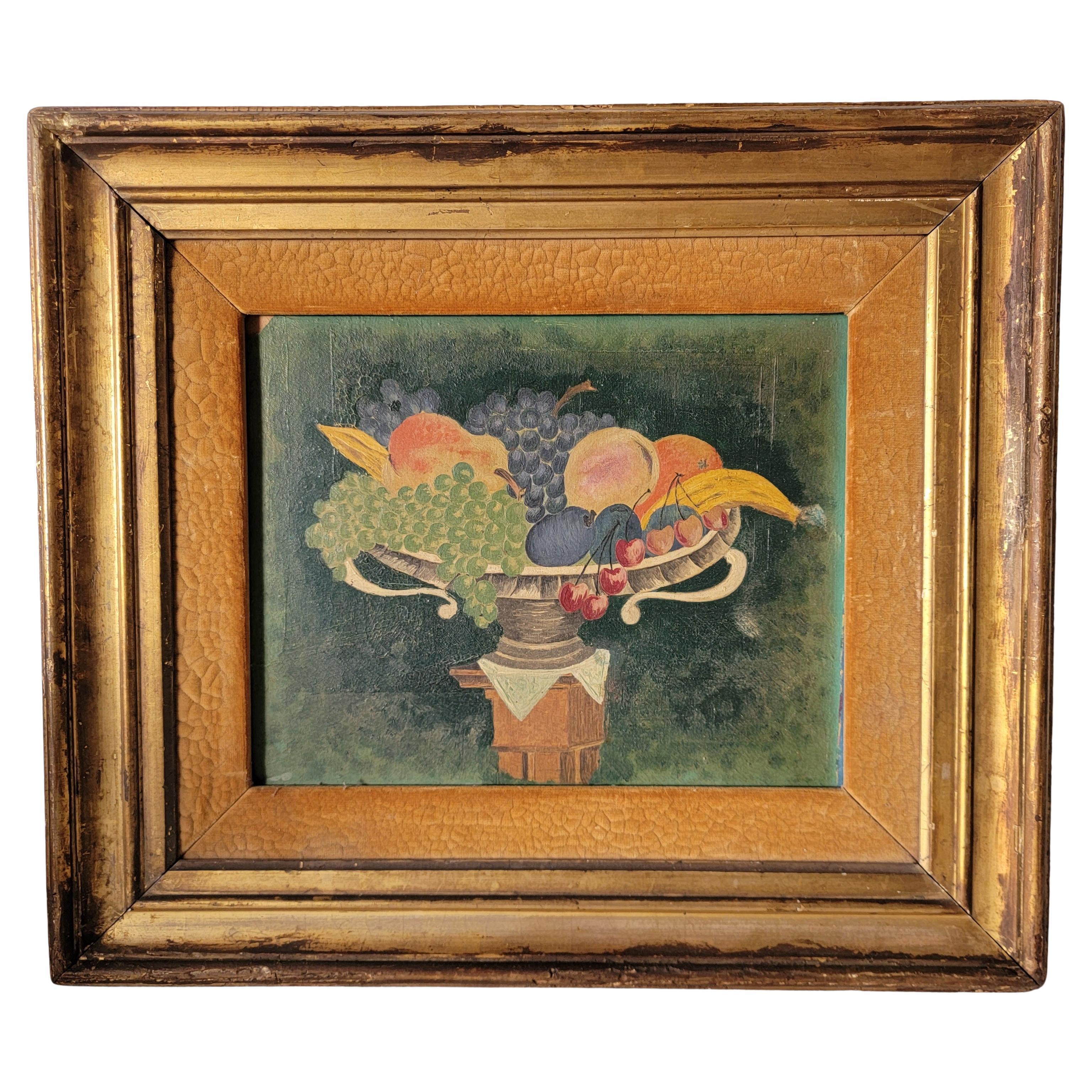 19th C Early Still Life Oil Painting in Original Frame For Sale
