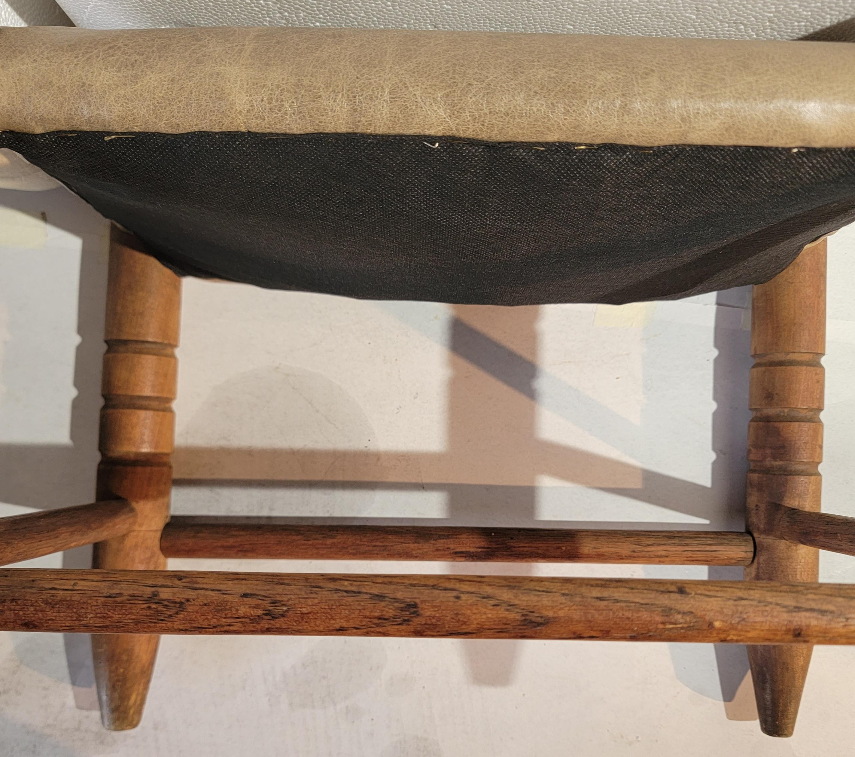 Hand-Crafted 19Thc Early Stool With Leather Top