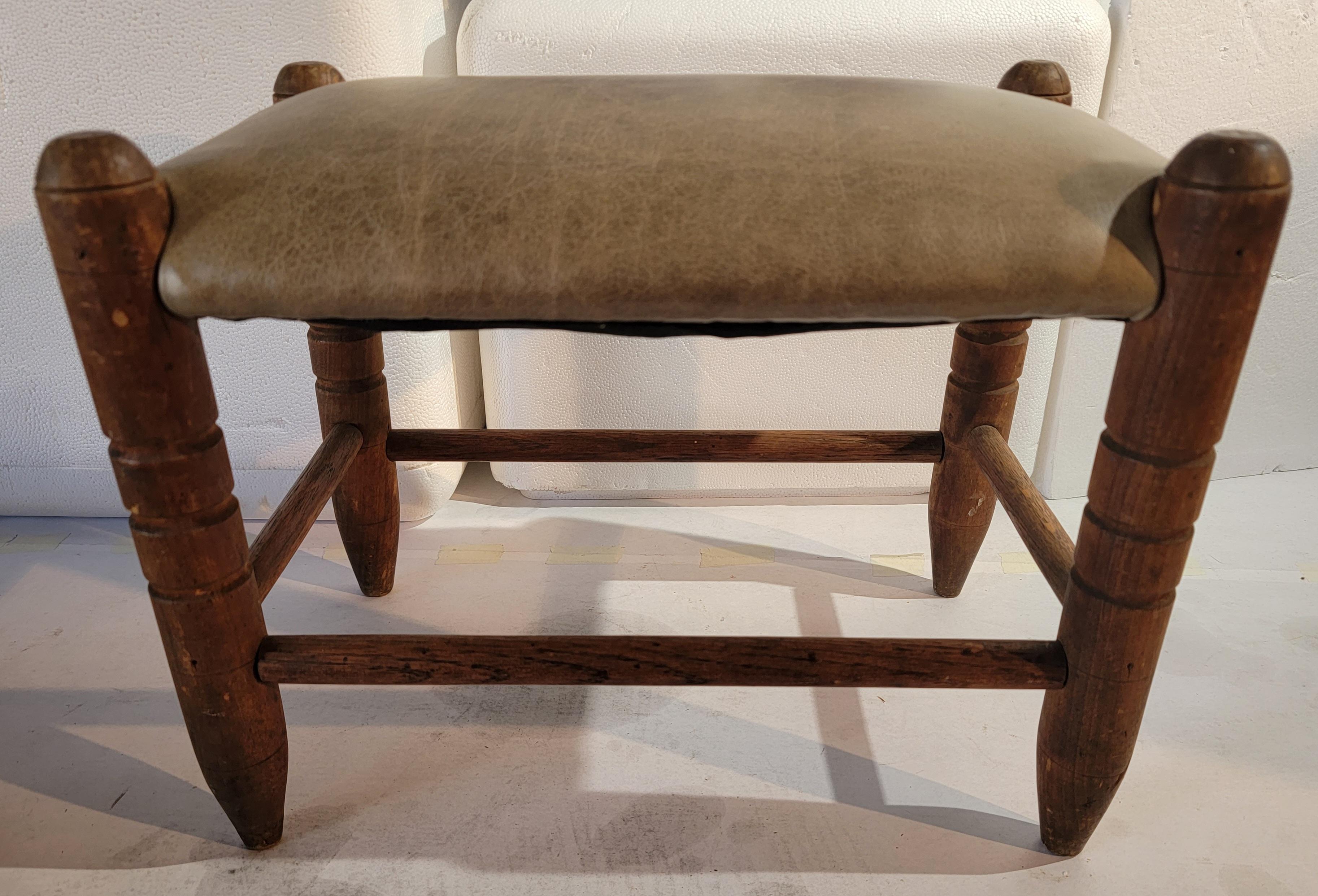 19Thc Early Stool With Leather Top