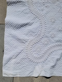 19thc Early White on White Trapunto Quilt