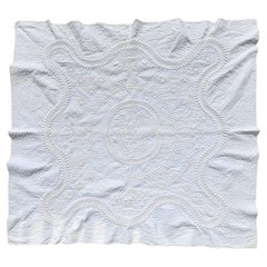 19thc Early White on White Trapunto Quilt