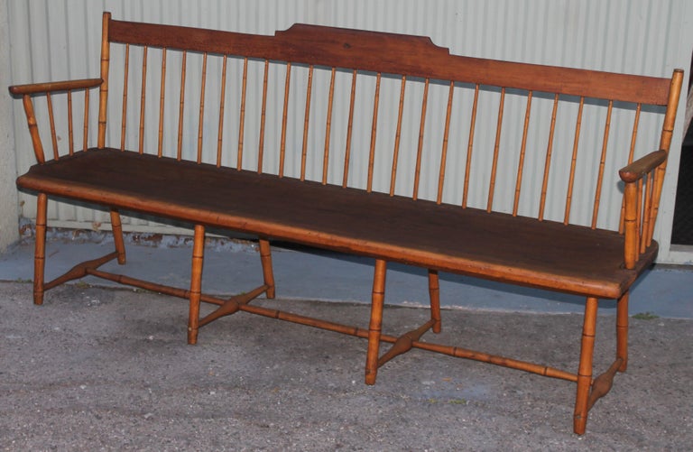 Hand-Crafted 19th C Early Windsor Settee from New England For Sale