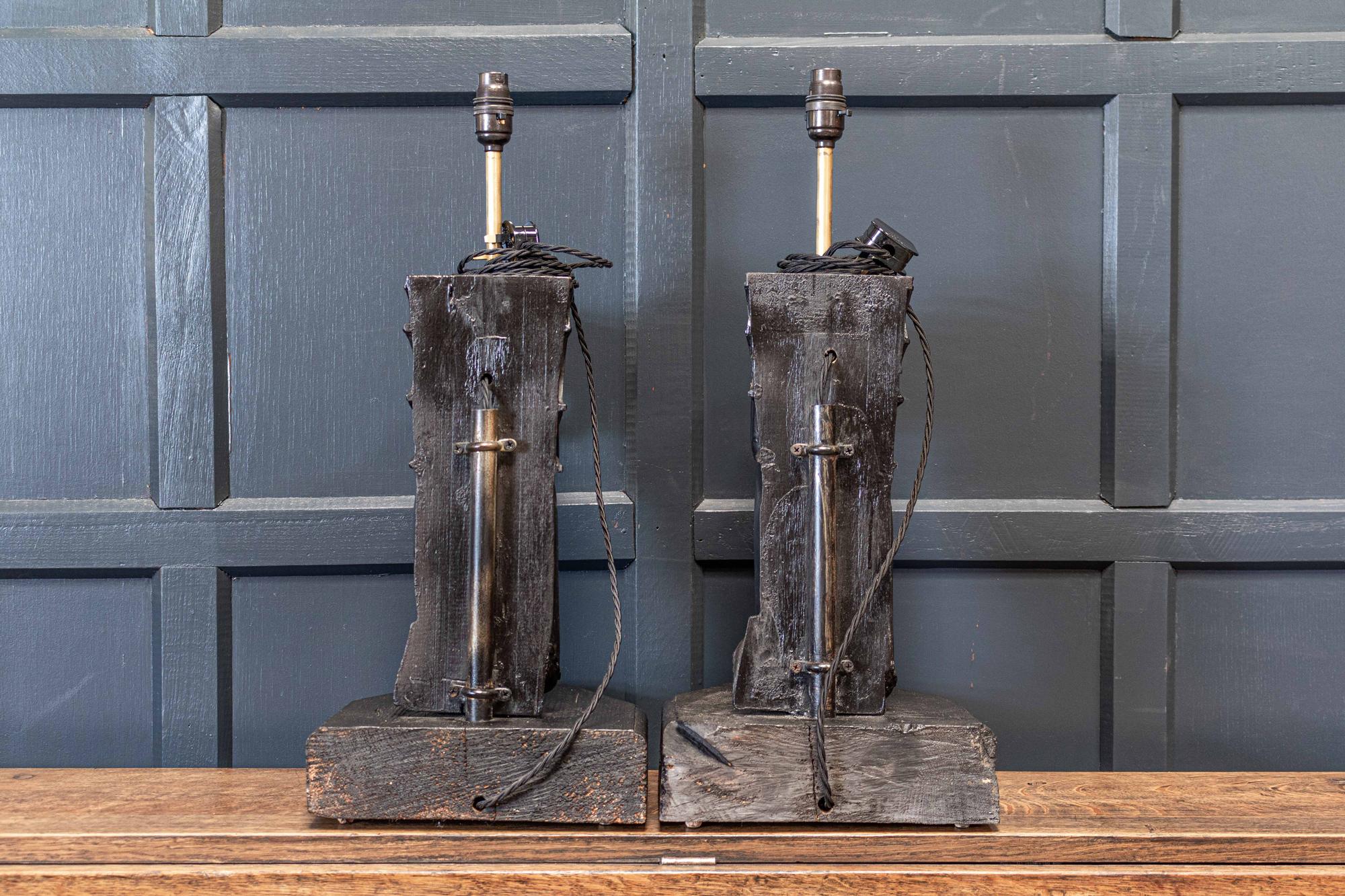 19th C Ebonised Carved Winged Serpent Gargoyle Table Lamps For Sale 3