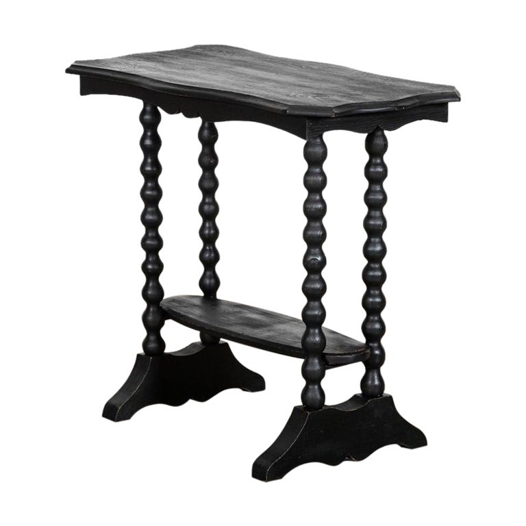 19thC Ebonised English Pine Bobbin Side Table