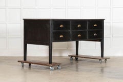 19thC Ebonised English Pine Work Table / Kitchen Island