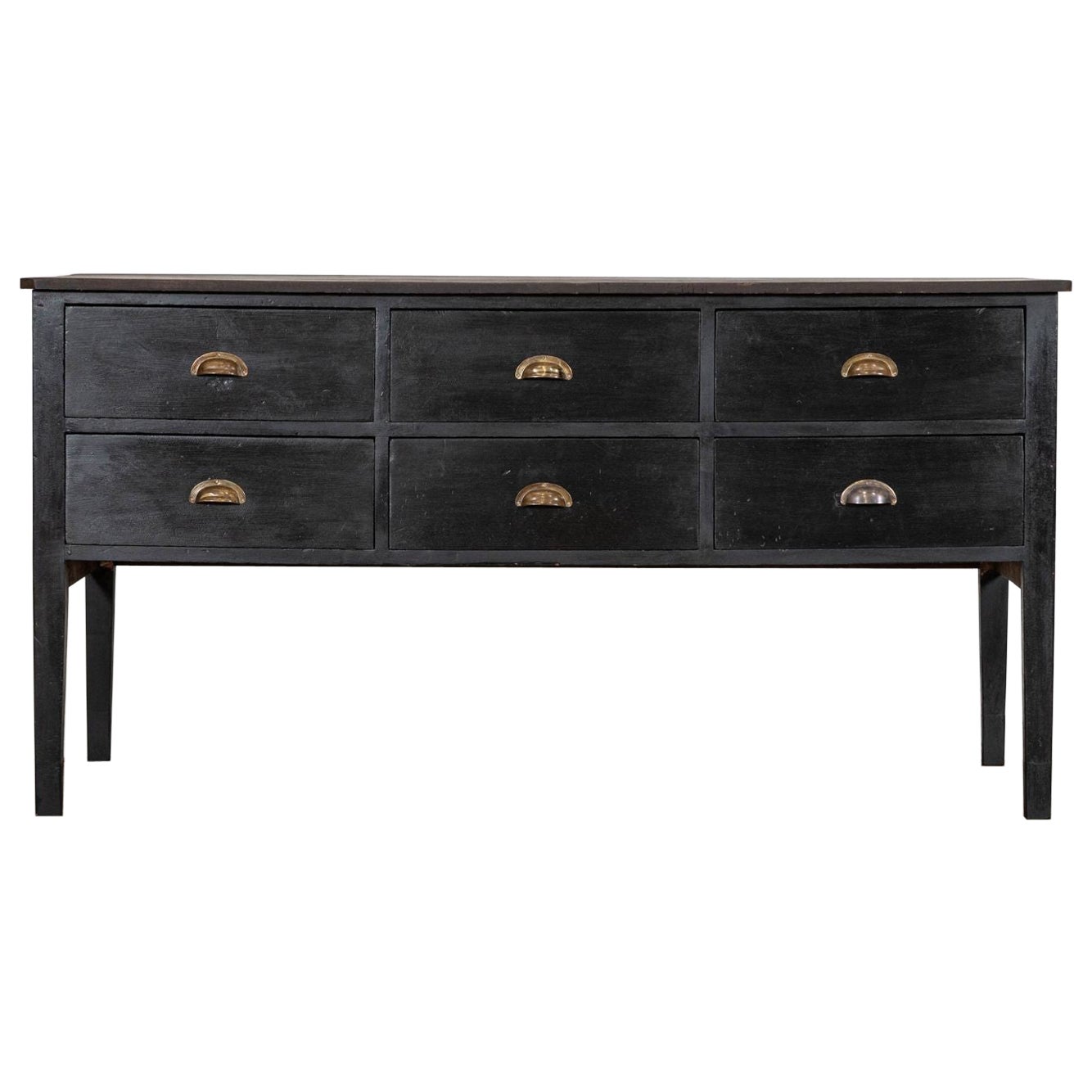 19thC Ebonised English Pine Work Table / Kitchen Island