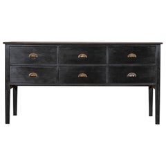 19thC Ebonised English Pine Work Table / Kitchen Island