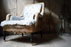 19thC Ebonised Napoleon III French Easy Armchair