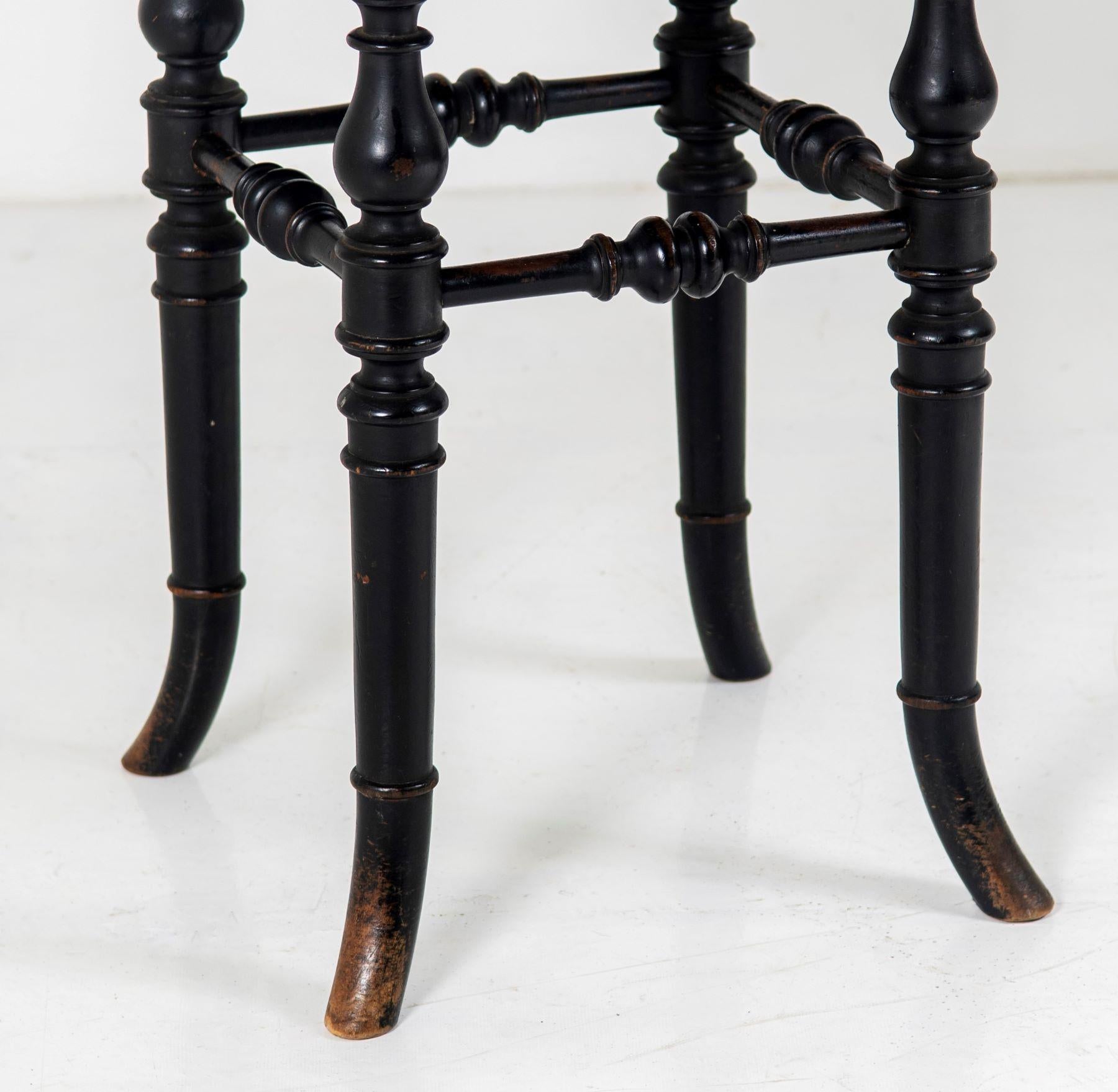 Ebonized 19thc Ebonised Piano Stool by Henry Brooks & Co London W/Howard & Son Upholstery For Sale