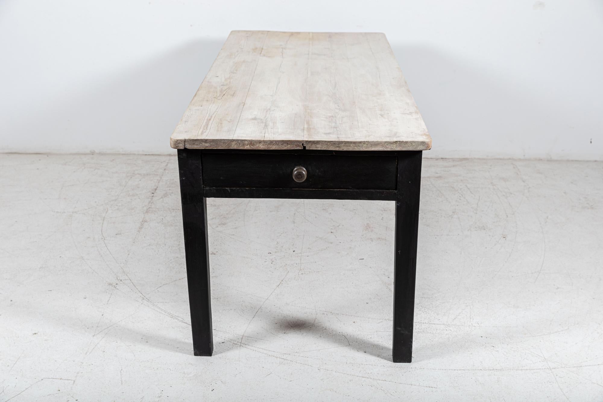 19thC Ebonised Scrub Top Pine Farmhouse Table For Sale 1