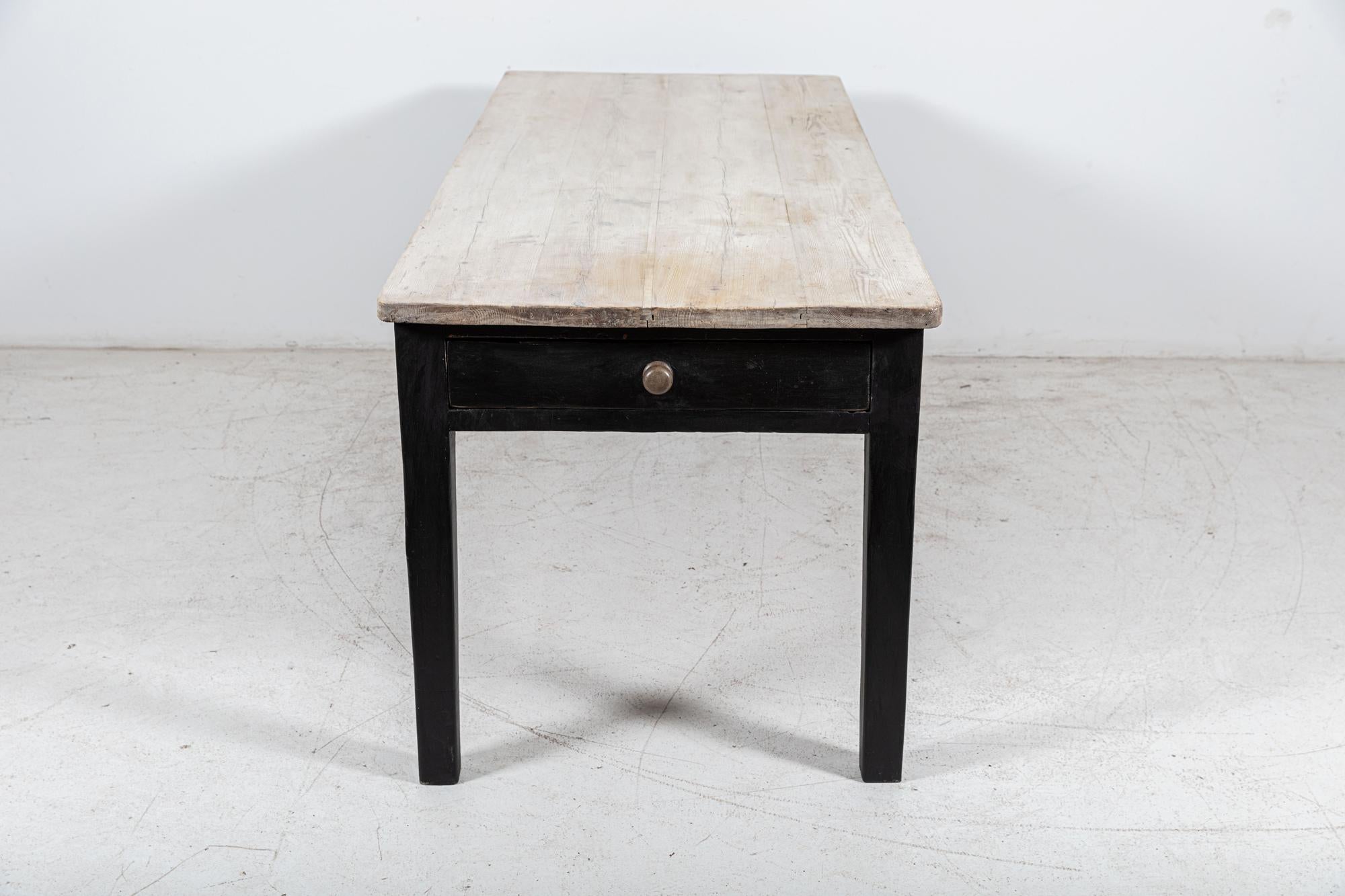 Ebonized 19thC Ebonised Scrub Top Pine Farmhouse Table For Sale
