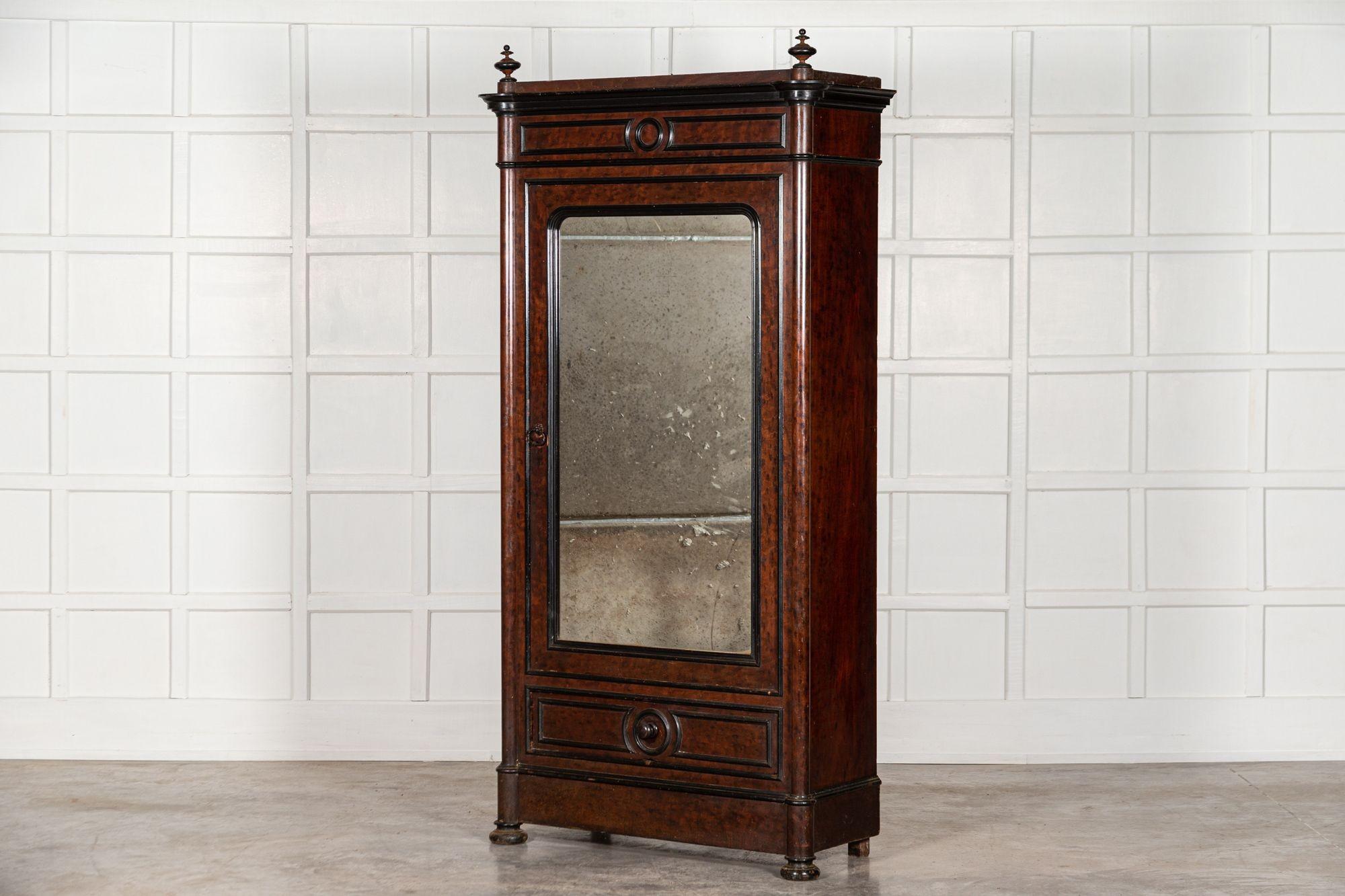 19th Century Ebonized Walnut French Mirrored Armoire In Good Condition For Sale In Staffordshire, GB