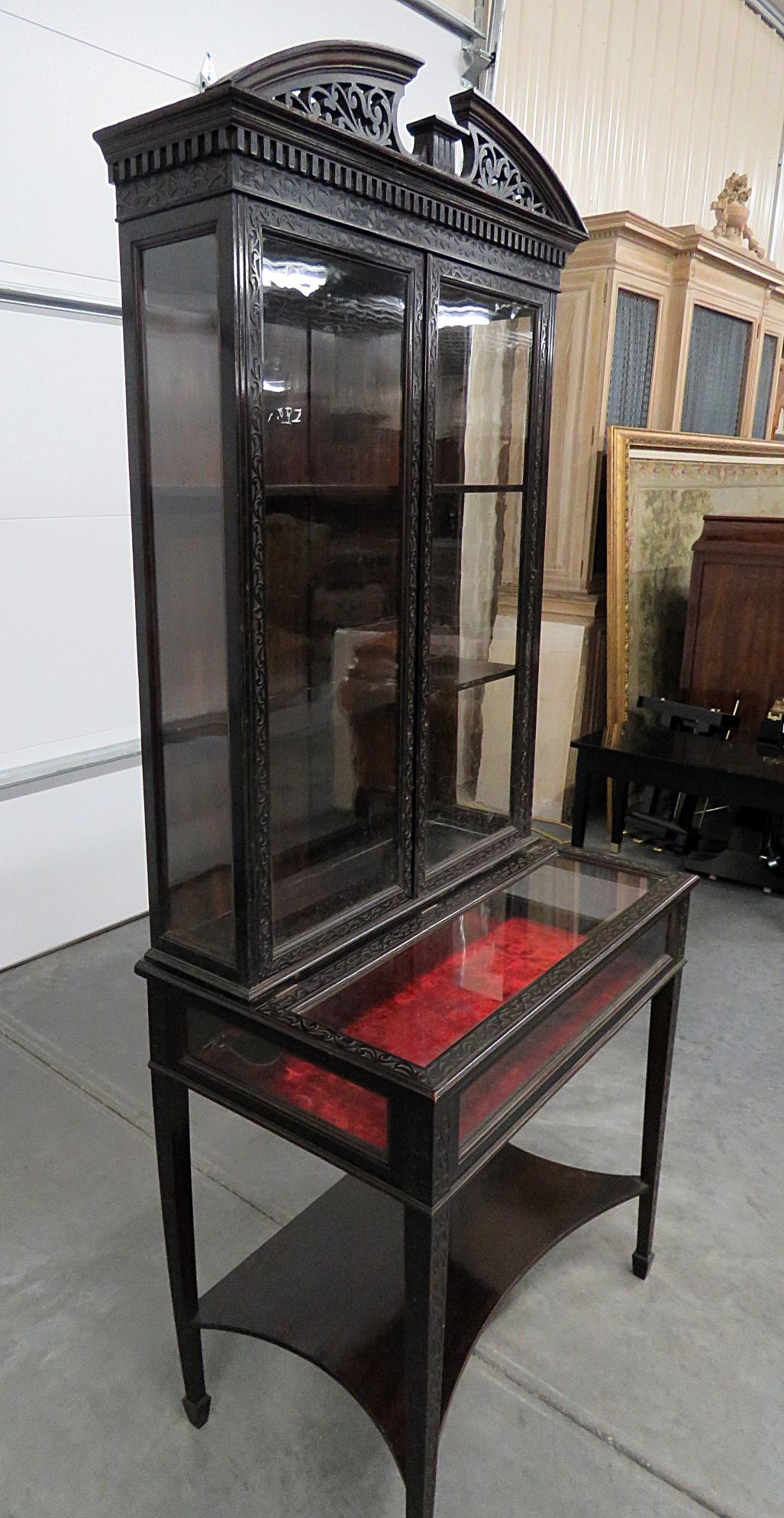 English Mahogany Collectors or Jewelry Display Cabinet C1890s  1