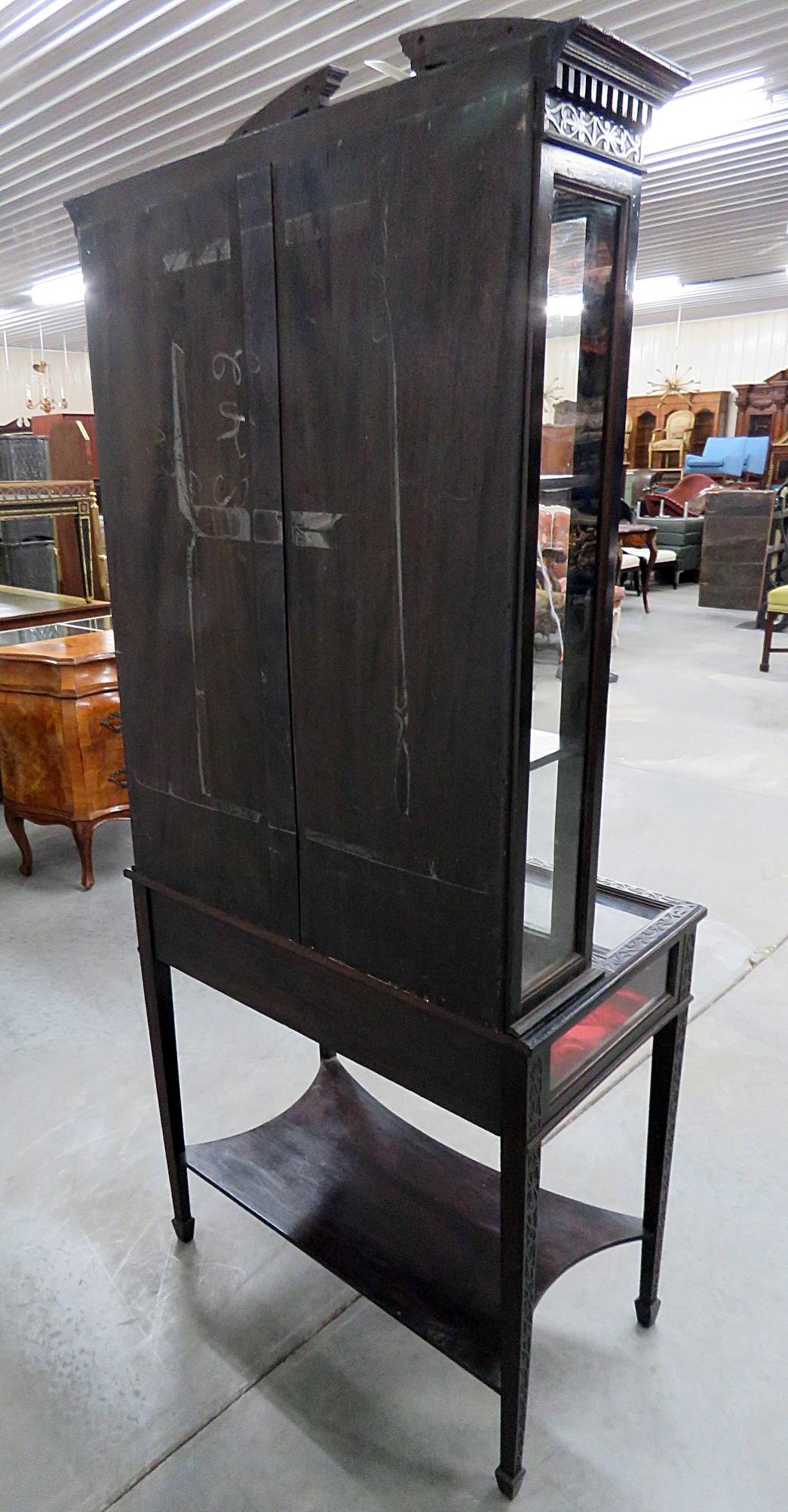 English Mahogany Collectors or Jewelry Display Cabinet C1890s  2