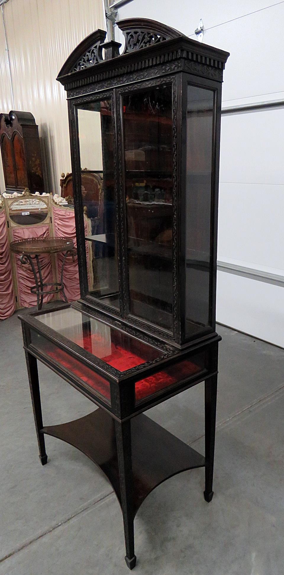 English Mahogany Collectors or Jewelry Display Cabinet C1890s  3