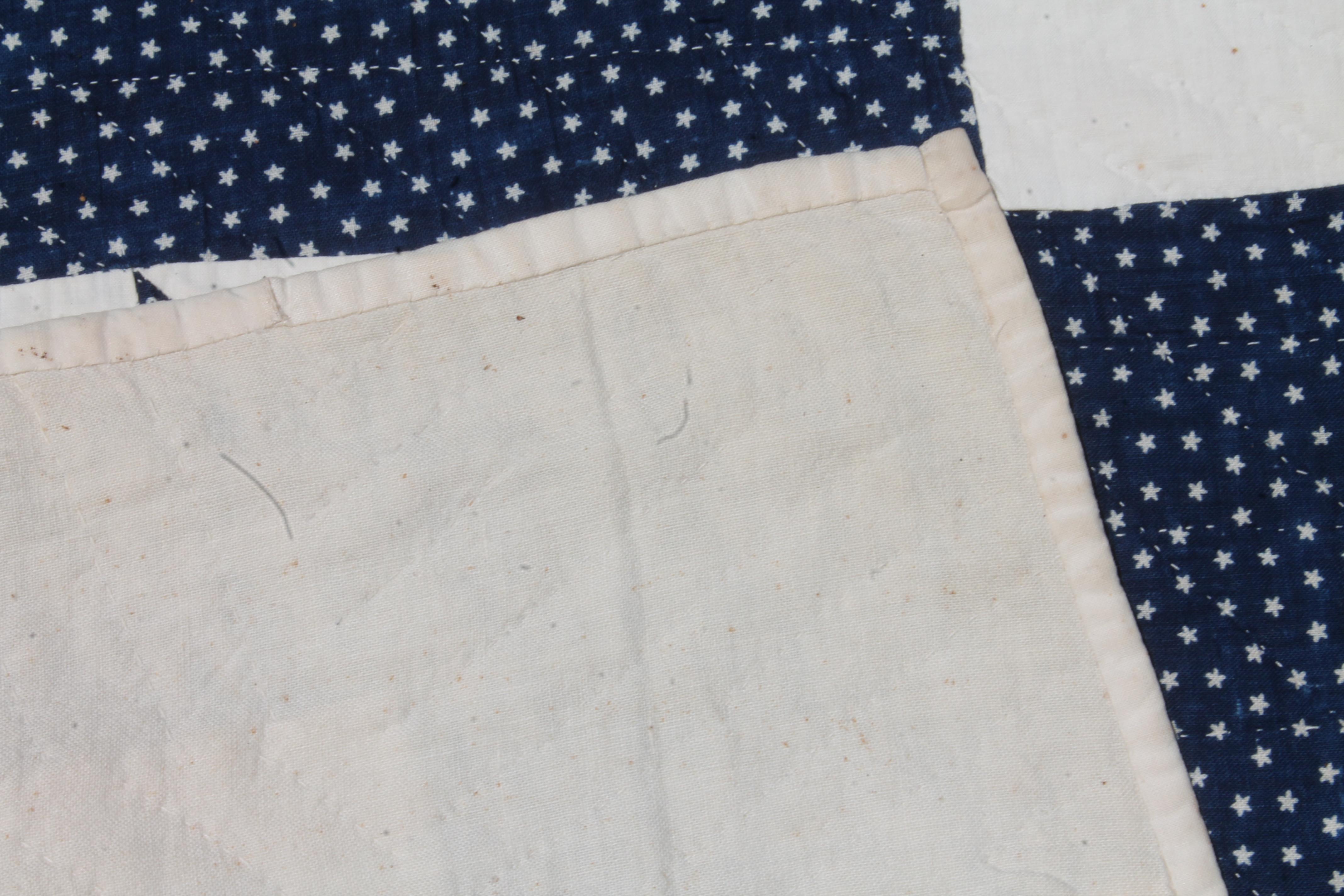 19thc Eight Point Indigo Star Quilt In Good Condition In Los Angeles, CA