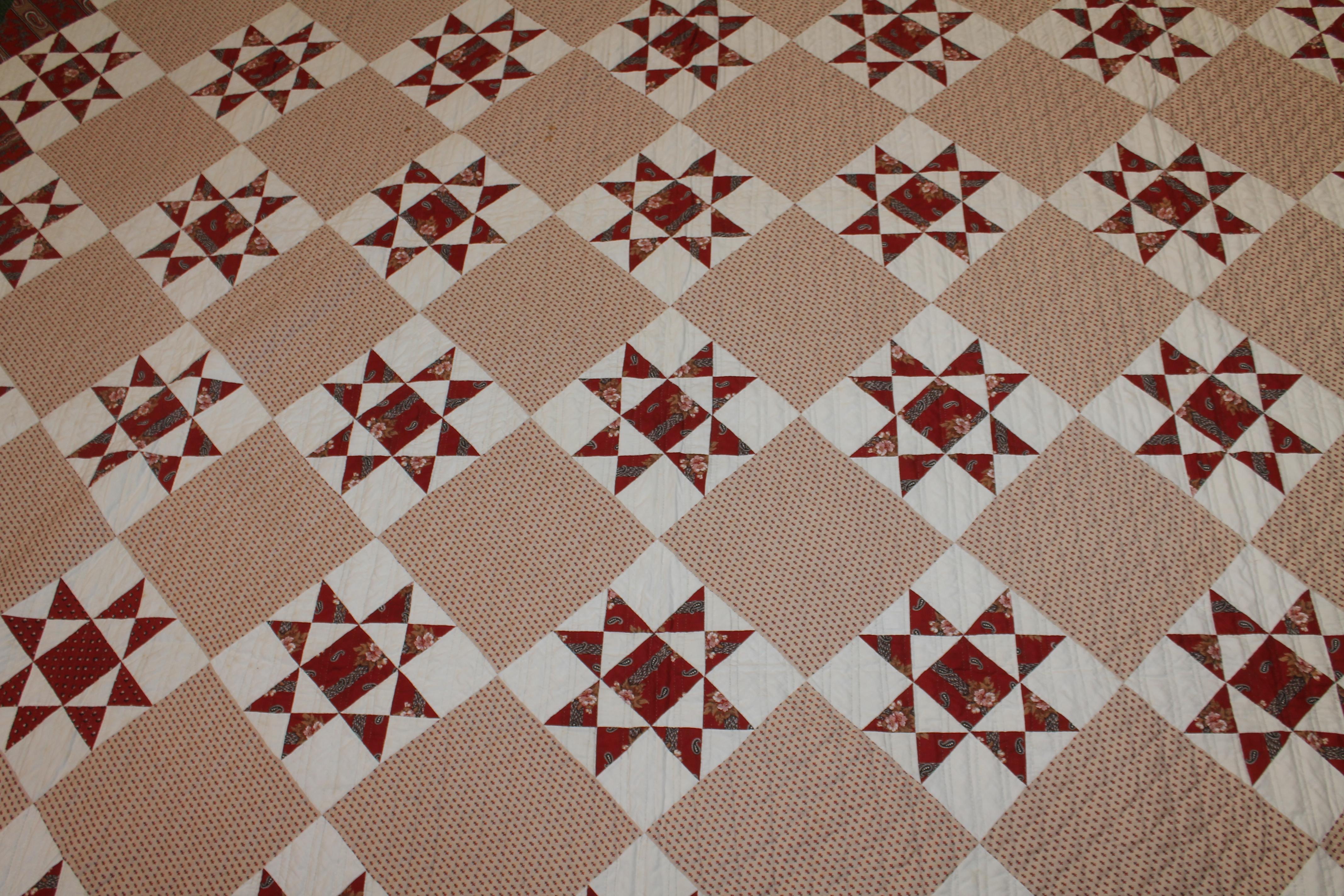 Hand-Crafted 19thc Eight Point Star Quilt For Sale