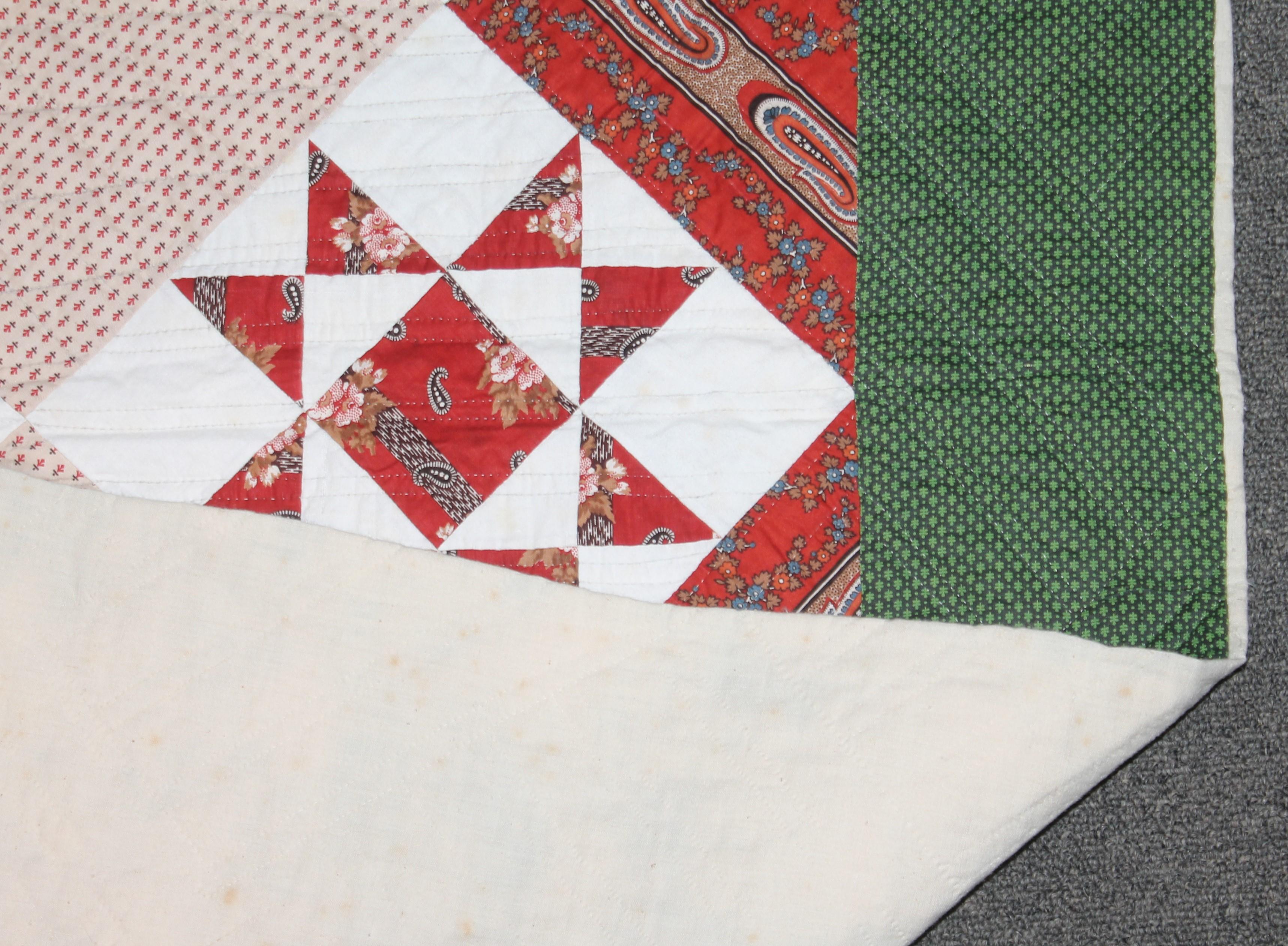 Cotton 19thc Eight Point Star Quilt For Sale