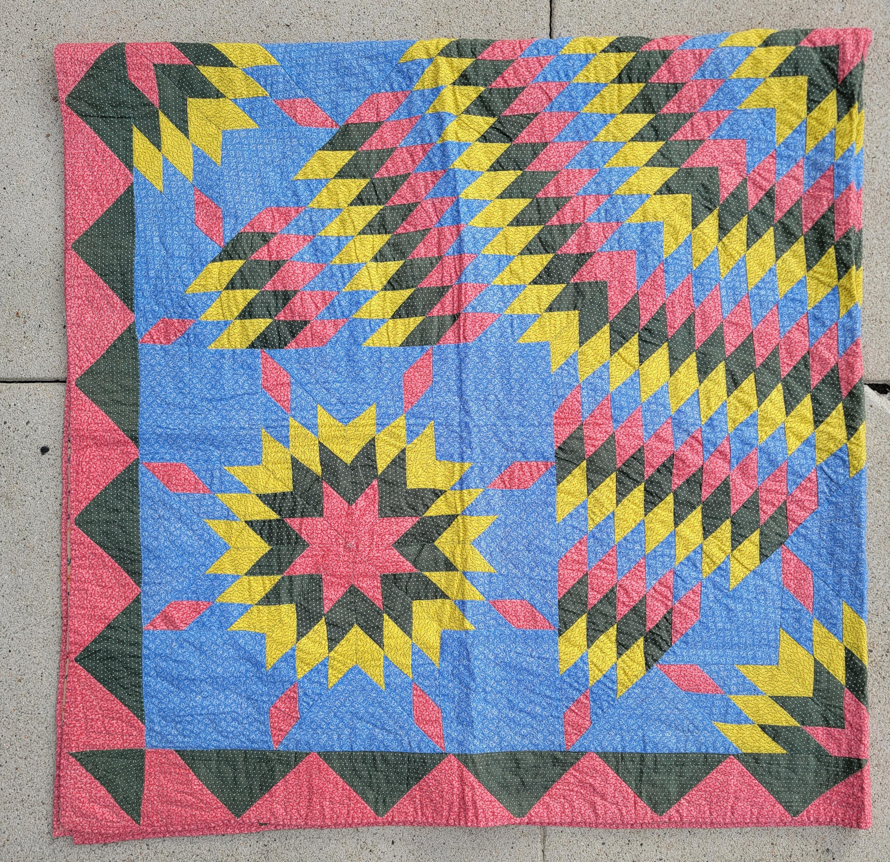 American 19Thc Eight Point Star Quilt From Pennsylvania For Sale
