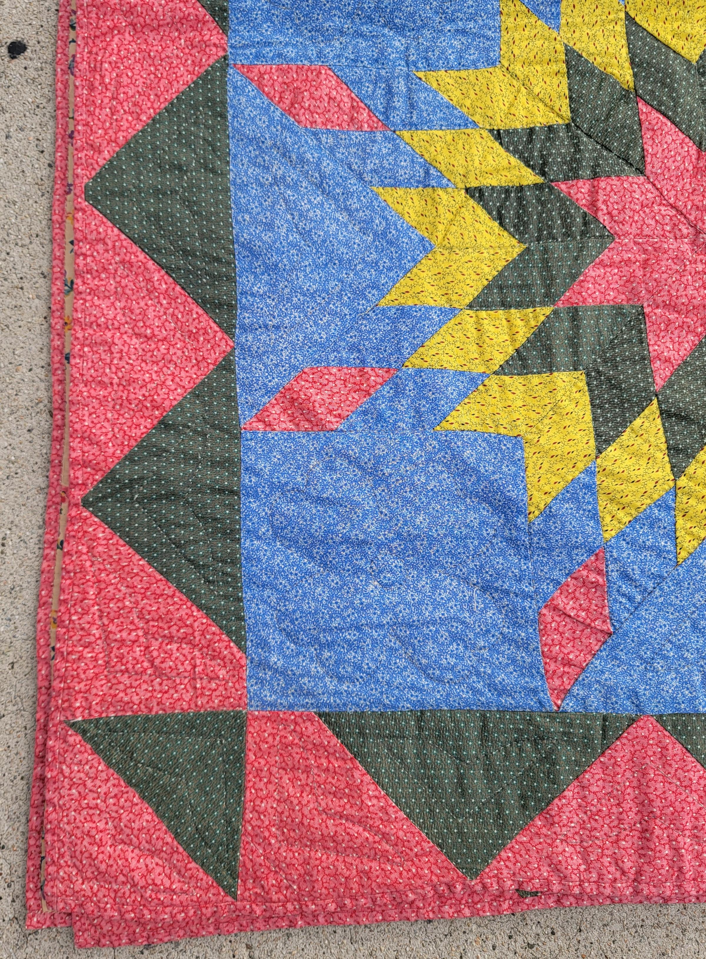 19Thc Eight Point Star Quilt From Pennsylvania In Good Condition For Sale In Los Angeles, CA