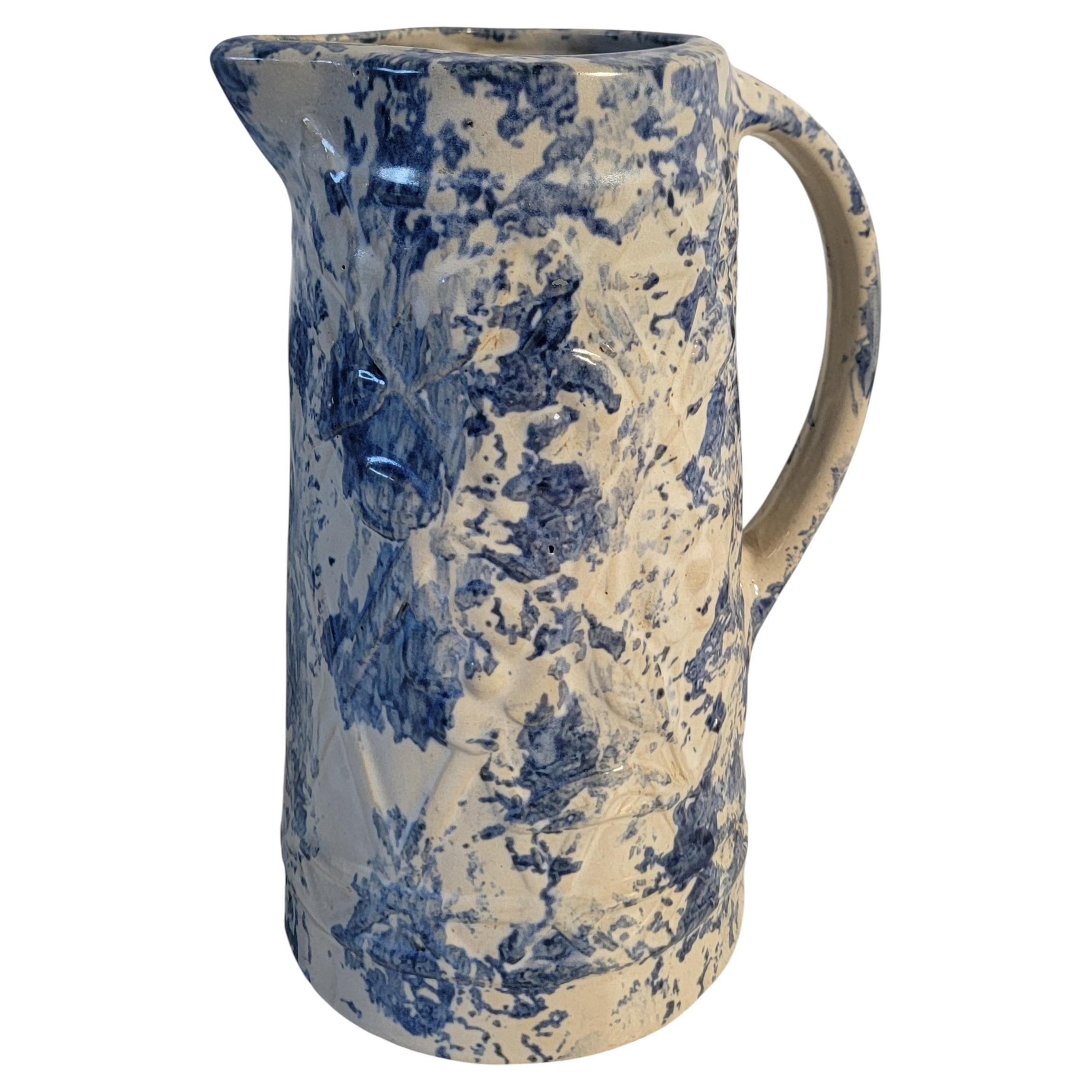 19Thc Embossed Floral Sponge Ware Pitcher