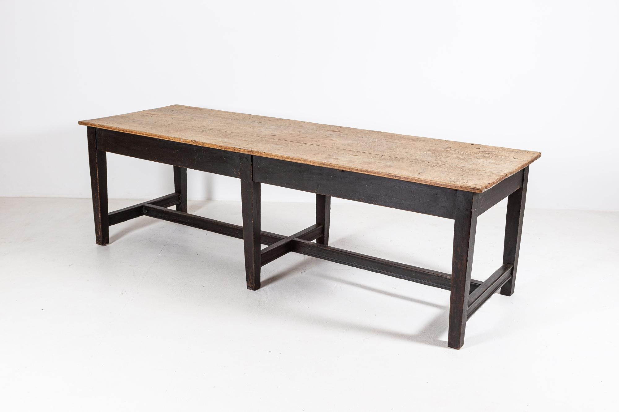 British 19thC English 3 Plank Oak Refectory Table