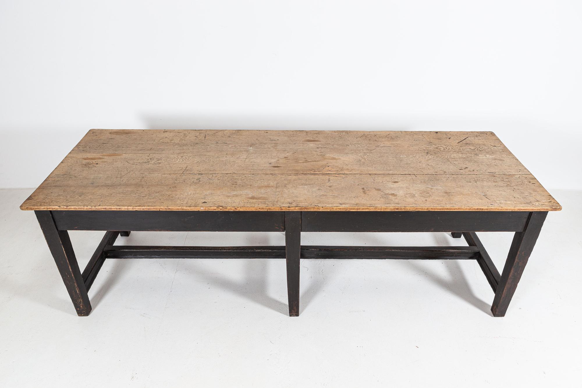19thC English 3 Plank Oak Refectory Table For Sale 1