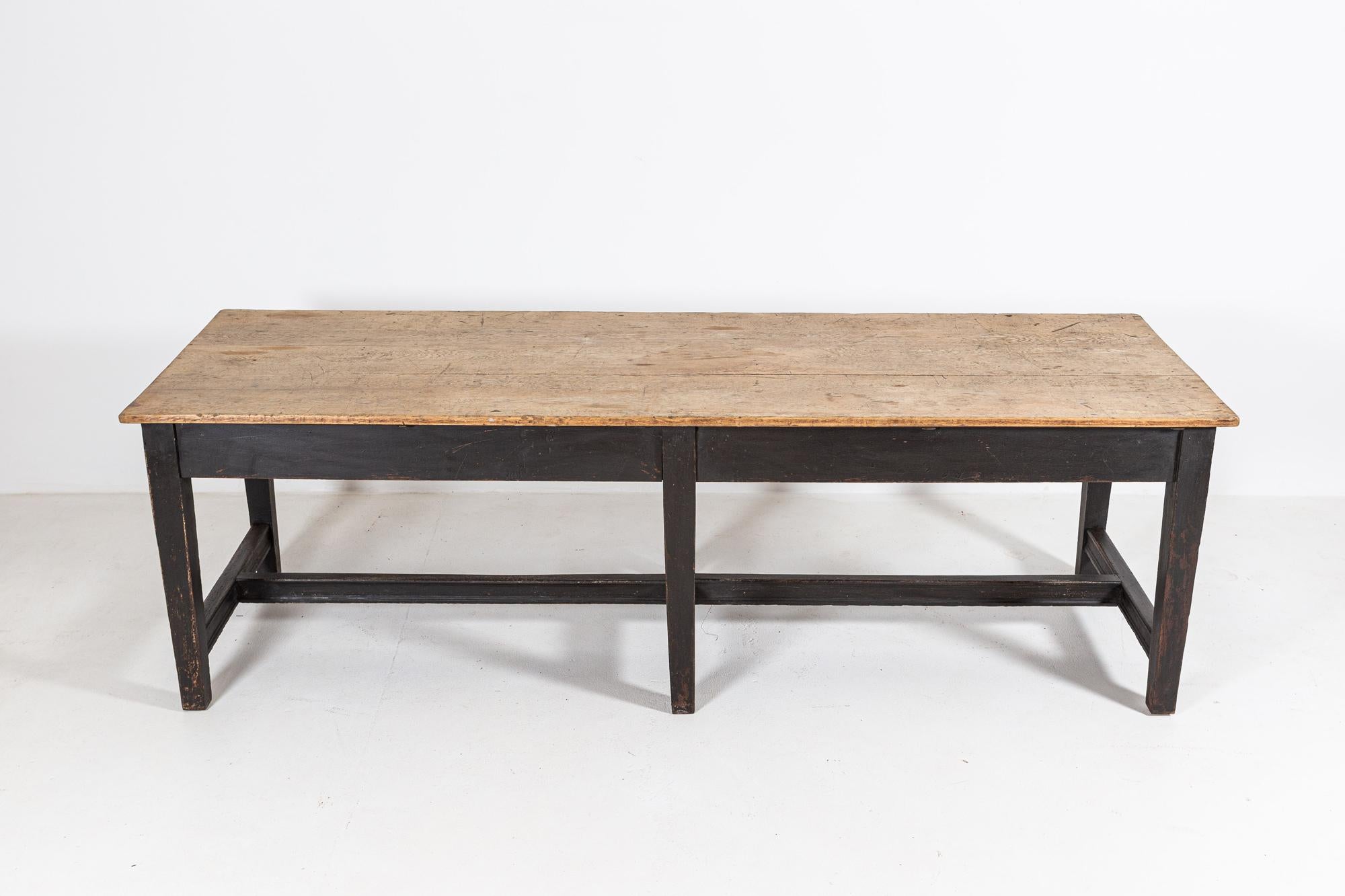 19thC English 3 Plank Oak Refectory Table For Sale 3