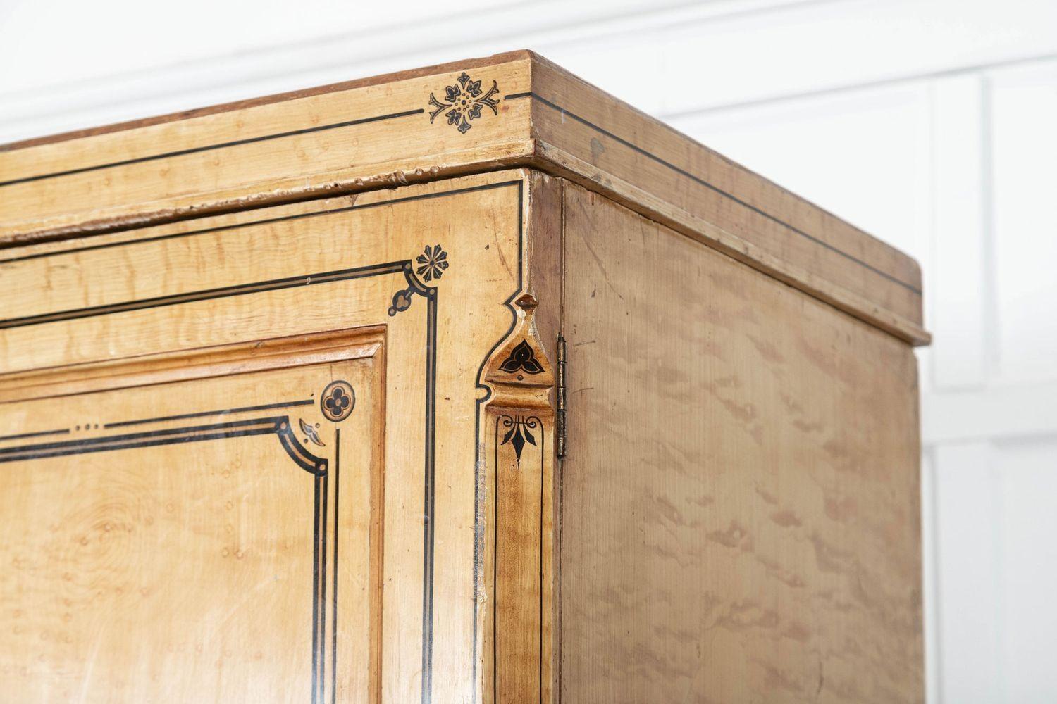 19thC English Aesthetic Painted Pine Gentlemans Wardrobe 9