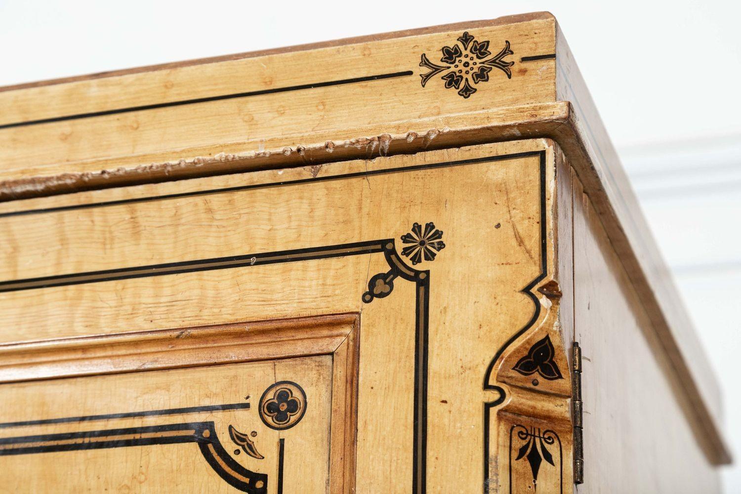 19thC English Aesthetic Painted Pine Gentlemans Wardrobe 10