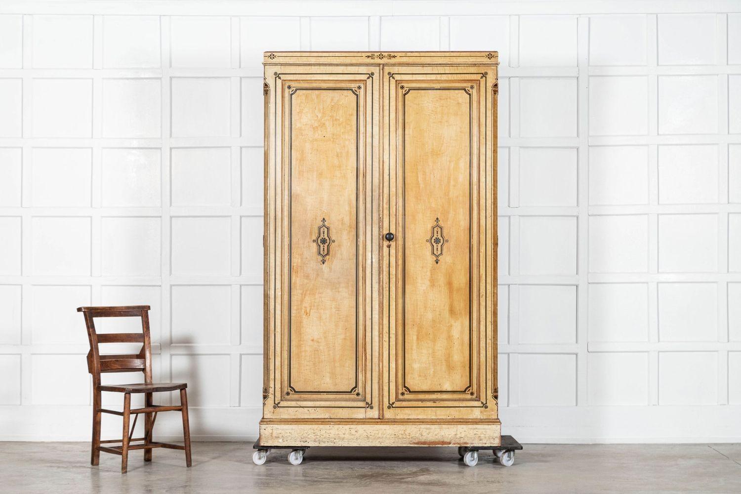 19th Century 19thC English Aesthetic Painted Pine Gentlemans Wardrobe