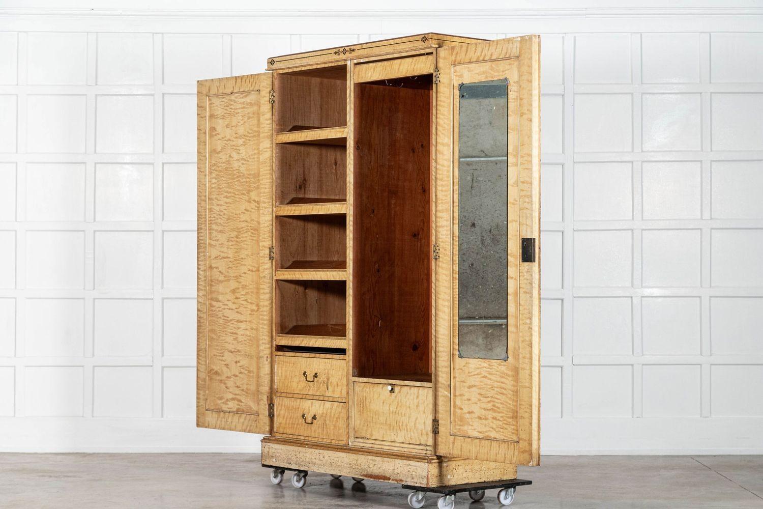 19thC English Aesthetic Painted Pine Gentlemans Wardrobe 2