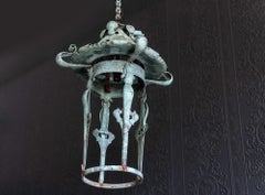 19th Century English Art Nouveau Verdigris Lantern