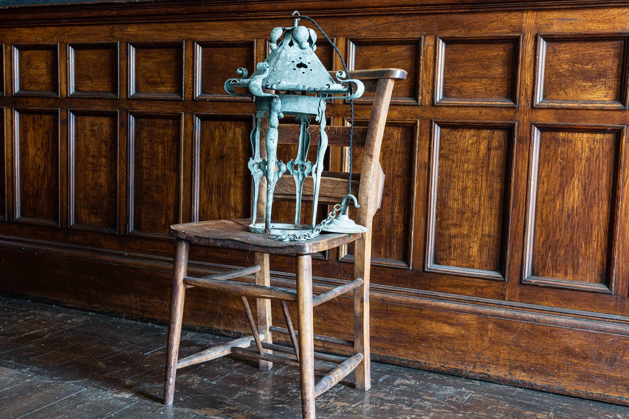 Art nouveau Lanterne Art Nouveau anglaise du 19ème siècle en vert-de-gris en vente