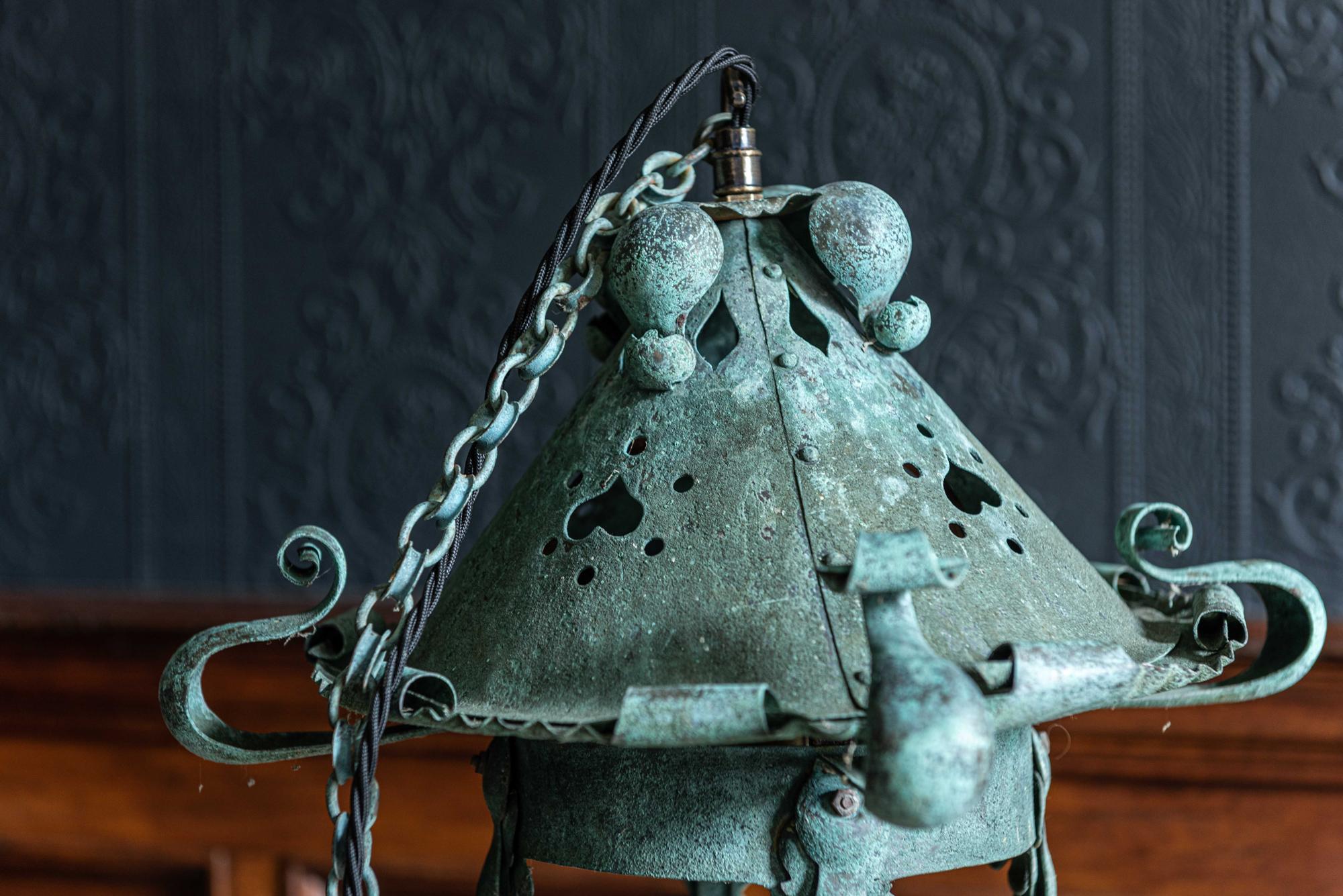Lanterne Art Nouveau anglaise du 19ème siècle en vert-de-gris Bon état - En vente à Staffordshire, GB