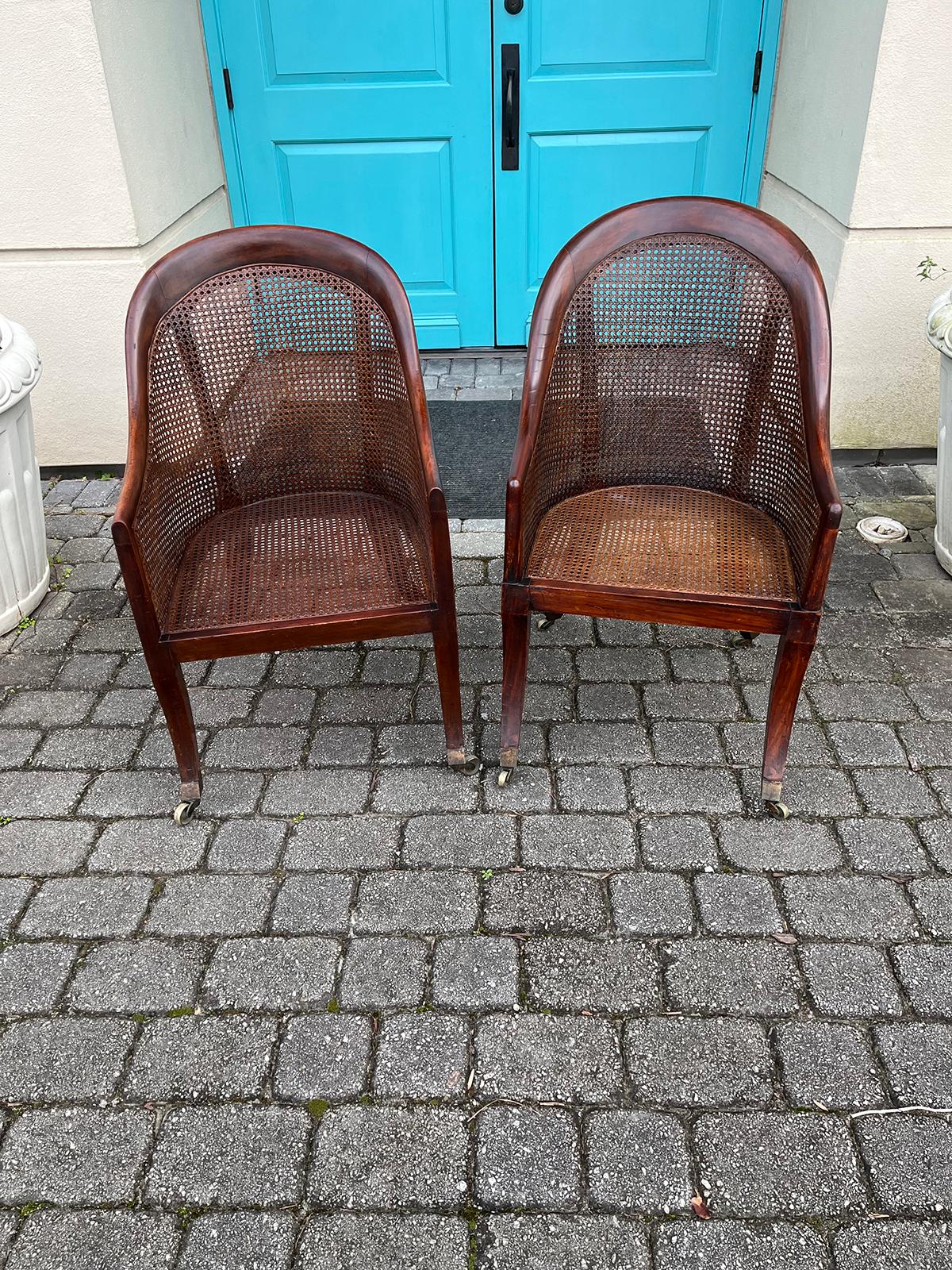 Caning 19thC English Assembled Pair of Regency Library Chairs, Possibly of the Period