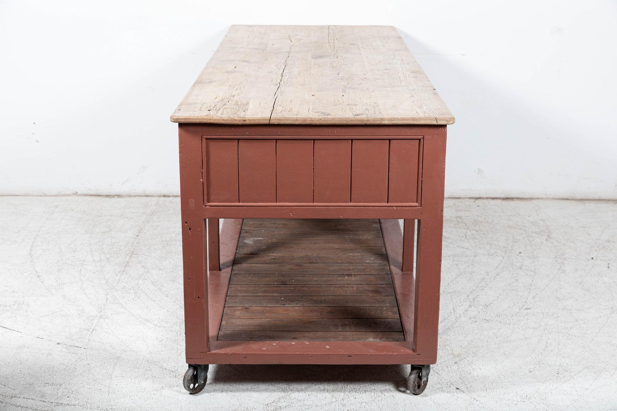 19thC English Bakers Prep Table Kitchen Island In Good Condition In Staffordshire, GB