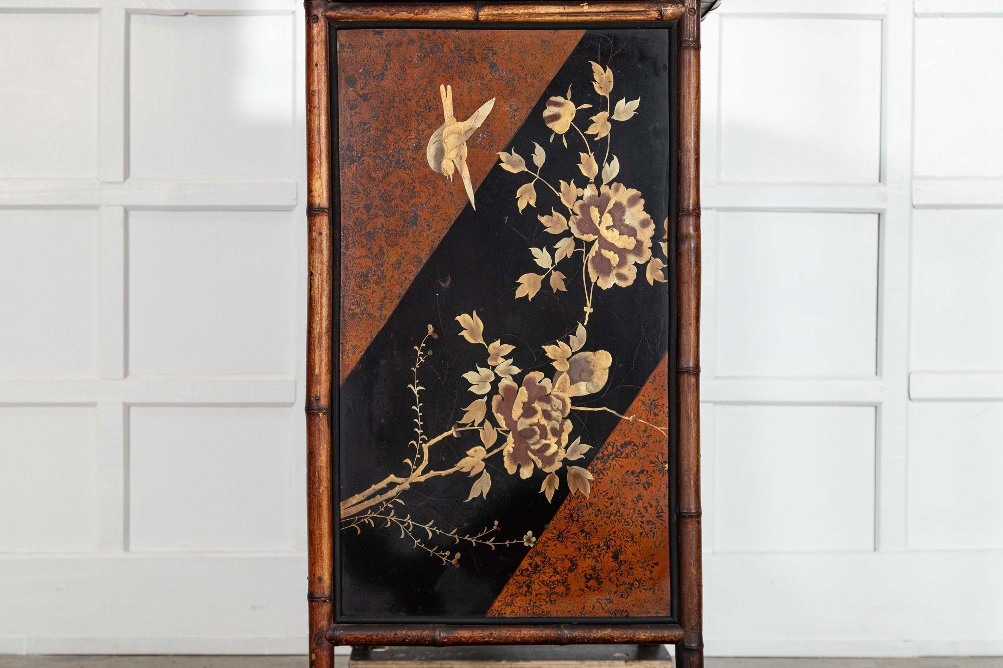 19thC English Bamboo & Lacquered Chinoiserie Cabinet For Sale 7