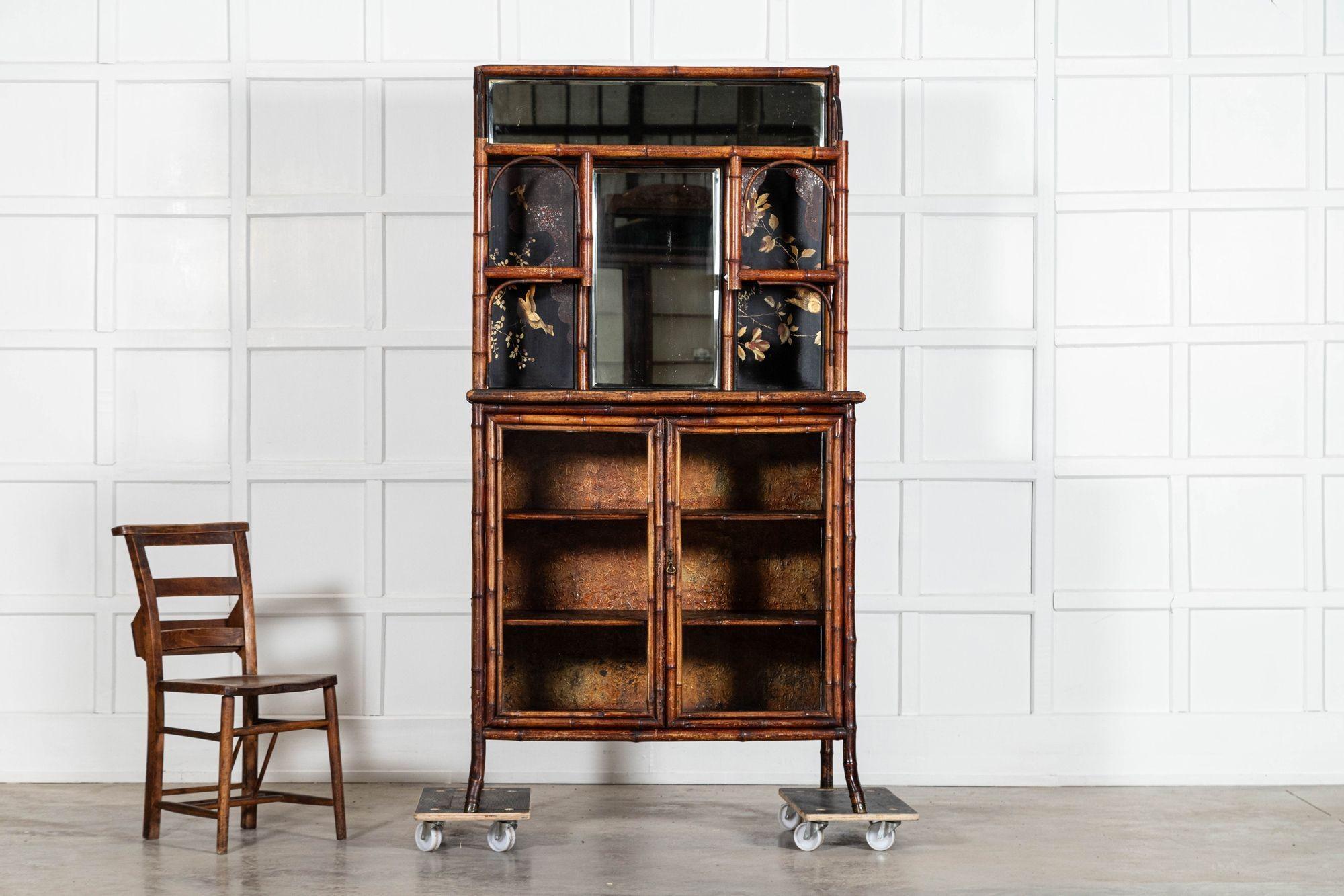 19th Century 19thC English Bamboo & Lacquered Chinoiserie Cabinet For Sale