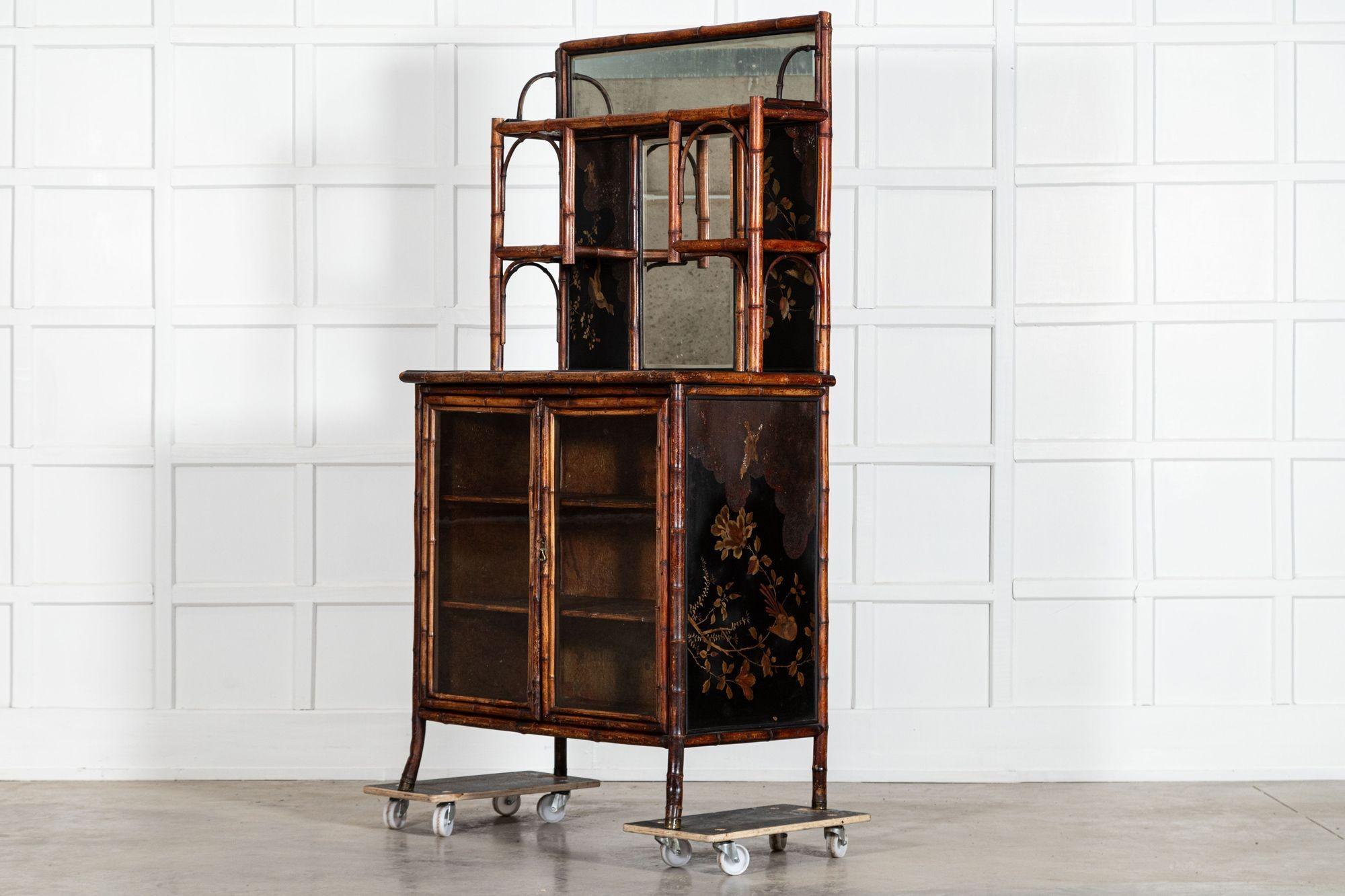 19thC English Bamboo & Lacquered Chinoiserie Cabinet For Sale 1