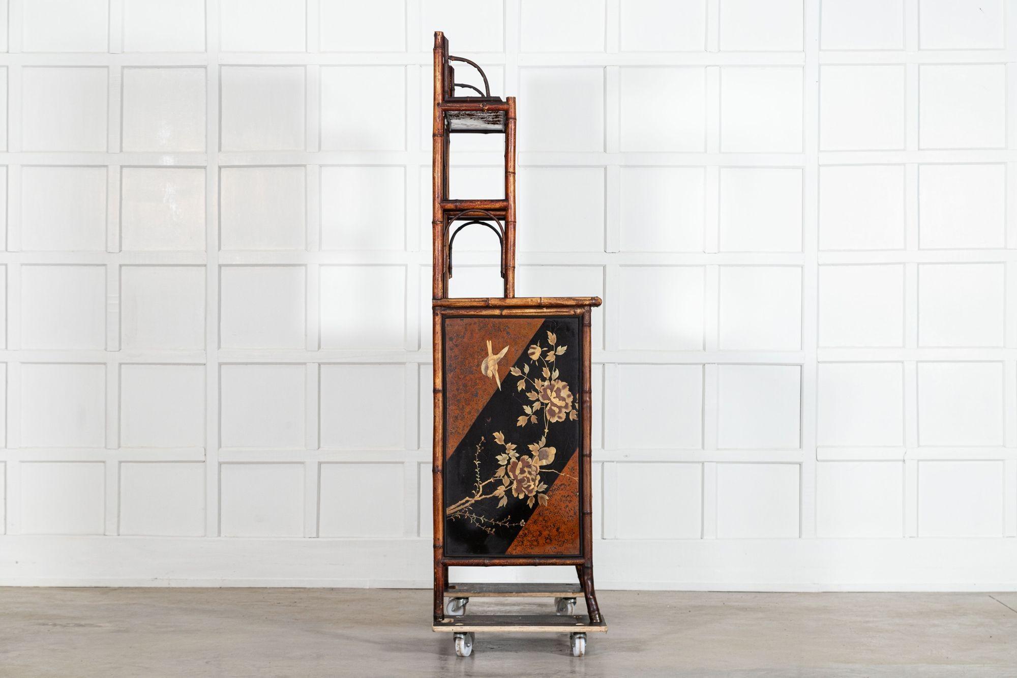 19thC English Bamboo & Lacquered Chinoiserie Cabinet For Sale 2