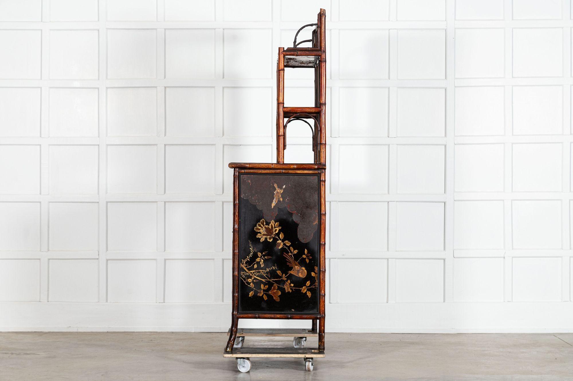 19thC English Bamboo & Lacquered Chinoiserie Cabinet For Sale 3