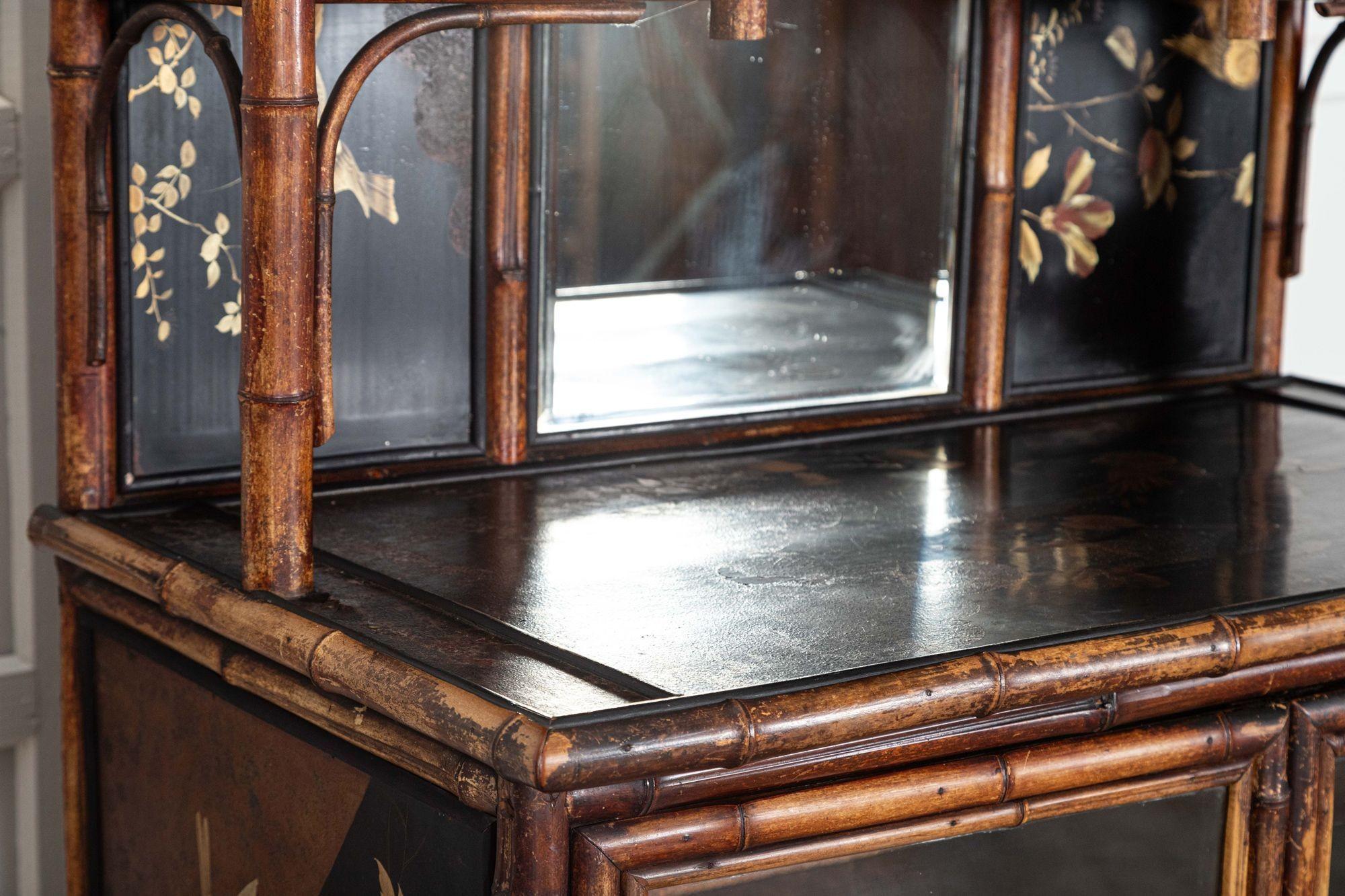 19thC English Bamboo & Lacquered Chinoiserie Cabinet For Sale 5